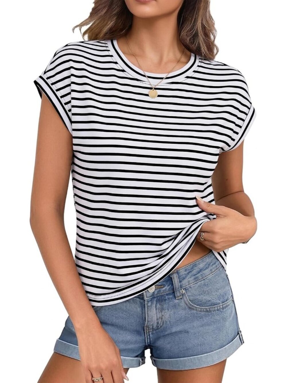 Women White Black Cute Short Sleeve Boxy Crew Neck Basic Summer Pull On Crop Top